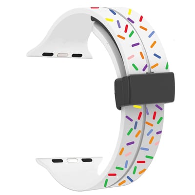 Stravo Regenboog siliconen magnetische bandje Geschikt voor Apple Watch 46mm (Series 10/11), 45mm (Series 7/8/9), 44mm (Series 4/5/6, SE 1/2/3), 42mm (Series 1/2/3), 49mm (Ultra 1/2/3) - Wit - Sport Siliconen Polsbandje Horlogebandje