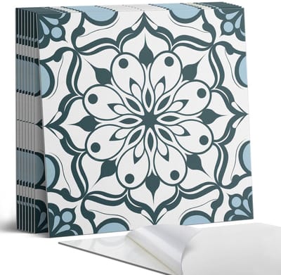 Coloray Plaktegels - Bloemenmandala patroon Portugese Tegels - 30 cm x 30 cm - Zwart Plaktegels - 9 stuks - Vierkant PVC Tegels - Plaktegels Keuken - Zelfklevende Vloertegels - Vinyltegels Vloer Zelfklevend - Zelfklevende Tegels