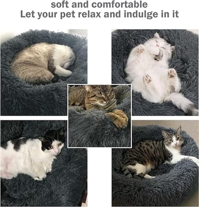 Famanu - Hondenbed Kattenbed Fluffy Rond Gemaakt van – Donut Knuffelbaar Hondenkussen Hondenmand Wasbaar M/L/XL voor Kleine, Middelgrote en Grote Honden, Katten en Andere Huisdieren (M, Donkergrijs)