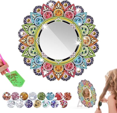 5D Diamant Schilderen Spiegel Set, Creatieve Crystal Decoratie voor Kinderen, Mandala DIY Make-up Spiegel, Handmatige Activiteit en Creatief Speelgoed voor Kinderen