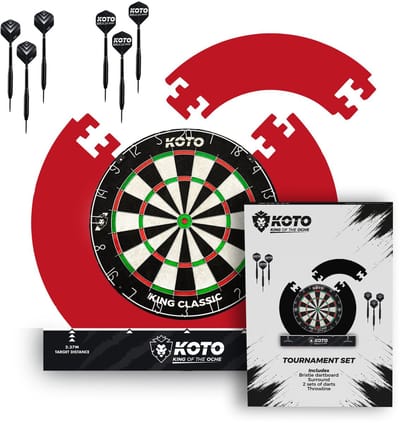 KOTO - Tournament Set Rood Bristle Dartbord - Surround - 23 Gram Darts (6x) - Throwline