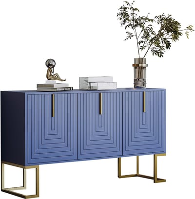 Dressoir - Modern met 3 U-Vormige Deuren - Verstelbare Planken en Sokkel - Marineblauw