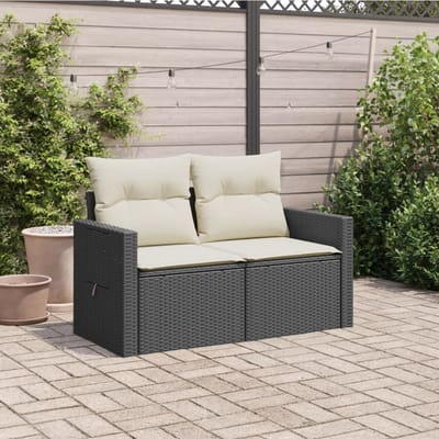 vidaXL - Tuinbank - 2-zits - met - kussens - poly - rattan - zwart