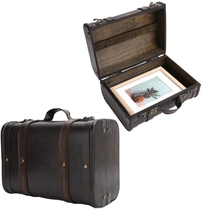 Dailygoods- Opbergdoos Elegante Houten Kist - Vintage Opbergdoos - Decoratieve Koffer - Gebruiksvriendelijke Handgreep - 9.4x6.8x4.7 inch - Retro Ontwerp - Opbergkist