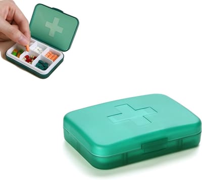 Draagbare Weekdoos voor Medicijnen, 6 Compartimenten, Dagelijkse Pillen Organizer, Ideaal voor Gezondheidsproducten en Kleine Accessoires, Handzaam voor in Zak of Tas (Donkergroen)