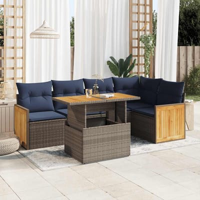 vidaXL - 6-delige - Loungeset - met - kussens - poly - rattan - acacia - grijs
