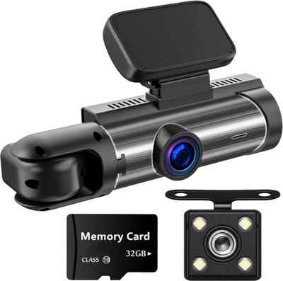 ADEL Dashcam voor Auto met 3 Camera’s, 1080P Full HD & Nachtzicht - WiFi & App - Voor, Binnen & Achter Camera - Incl. 32GB SD Kaart & NL Handleiding