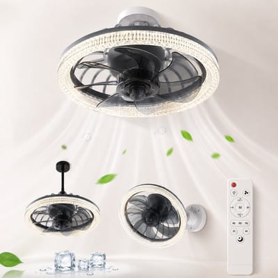 Plafondlamp Met Ventilator - Plafondventilator - E27 Ventilator Met Verlichting - LED Ventilatorlamp - Dimbare Plafondlamp - Ventilator Met Afstandsbediening - Grijs - 34W