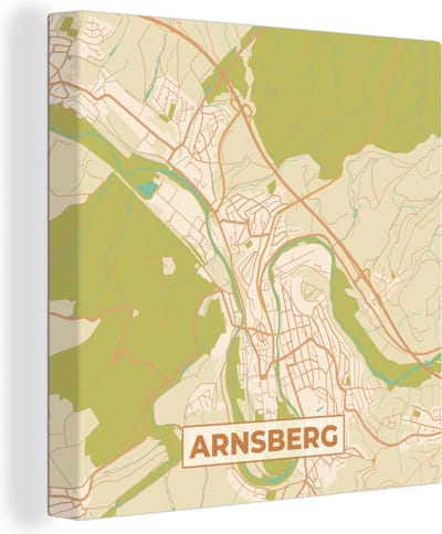 Canvas Schilderij Plattegrond - Arnsberg - Kaart - Vintage - Stadskaart - 20x20 cm - Wanddecoratie