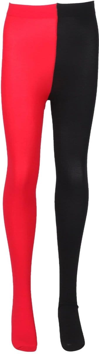 Dailygoods- Legging Dames Tweekleurig - Legging Vrije Maat - Legging Carnaval - Legging Zwart/Rood - Legging Kousen - Ondoorzichtig Materiaal - Kostuumpanty