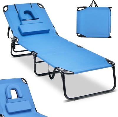Zonneligstoel met opening - Opvouwbare ligstoel - Ontspannen in de tuin - 5-voudig verstelbare rugleuning - 194x63x37cm - Blauw