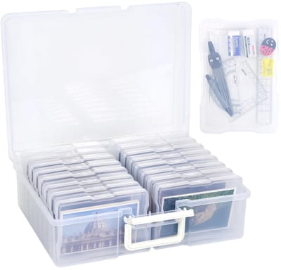 Dailygoods- Fotoopbergdoos voor 1600 Foto's - Plastic Organizer - 16 Interne Dozen - 10 x 6 Inch - Duurzaam - Transparante Opbergdoos