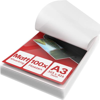 ACROPAQ Lamineerhoezen mat A3 – 100 stuks, 2×100 (200) micron, Antireflecterend, Anti-vingerafdruk, Afgeronde hoeken – Lamineerfolie, Lamineerhoes, Lamineervellen