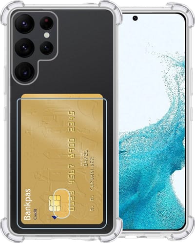 Hoesje - Geschikt voor Samsung Galaxy S22 Ultra - Met Pashouder en Kaarthouder - Telefoon Hoes Shockproof - Siliconen Case - Shock Proof - Back Cover - Pasjes Houder - Telefoonhoes - Transparant