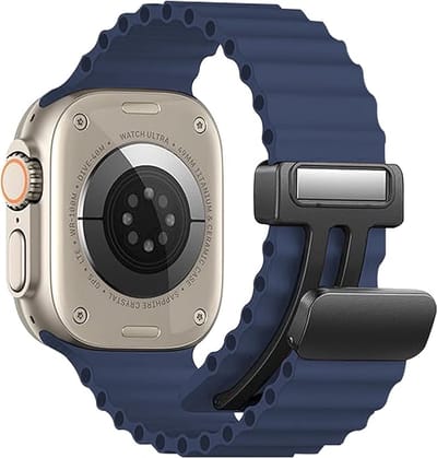Stravo Magnetische Siliconen Bandje - Apple Watch 42mm(Series 11/10) 41mm 40mm 38mm, Magnetische Sluiting Zacht Siliconen Oceaan Ripple Horlogebandje voor Apple Watch SE 1 2 3 / Series 11 10 9 8 7 6 5 4 3 2 1 - Middernachtblauw