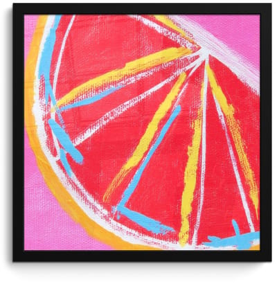 Poster in lijst - Fotolijst 40x40 cm - Posters - Grapefruit - Geschilderd - Roze - Strepen - Posterlijst zwart - Decoratie - Wanddecoratie woonkamer - Muurdecoratie slaapkamer