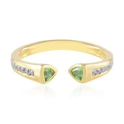 Cavill - 925 Sterling Zilver Ring met 2 Tanzania Tsavoriet 0.198 ct & 16 Zirkon 0.337 ct - Elegante Groene Edelsteen