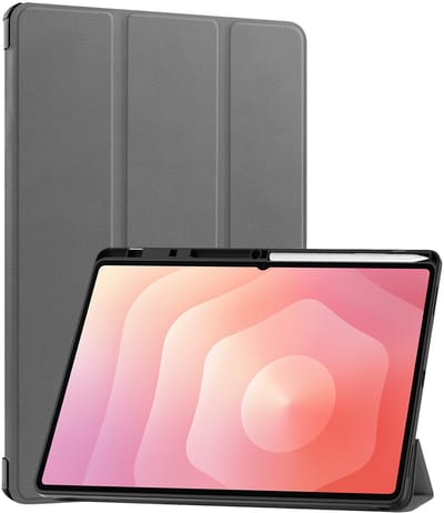 Hoes - Geschikt voor Samsung Galaxy Tab S11 Ultra - Dun & Stevig - Trifold Bookcase - Hard Cover Case - Met Uitsparing Geschikt voor S Pen - Hardcover Book - Tablet Hoesje - Grijs