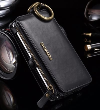 Luxueus Lederen Portemonnee Hoesje | iPhone 7 8 | Zwart | Incl. Uitneembare hoes | Original Floveme