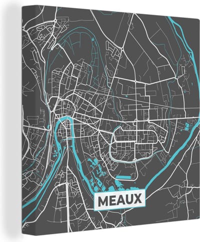 Canvas Schilderij Frankrijk – Plattegrond – Kaart – Meaux – Stadskaart - 20x20 cm - Wanddecoratie