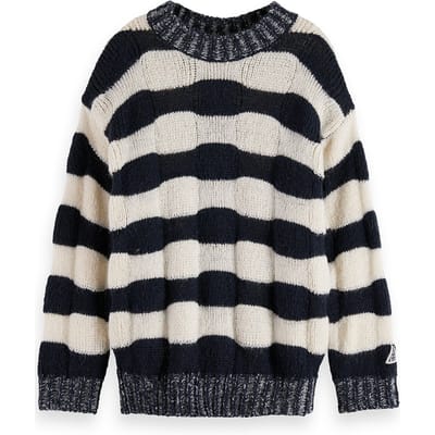 Scotch & Soda Girl Loose-fit Chunky Striped Pullover Sky Captain Maat: 4 | Truien Outlet | kids | Blauw