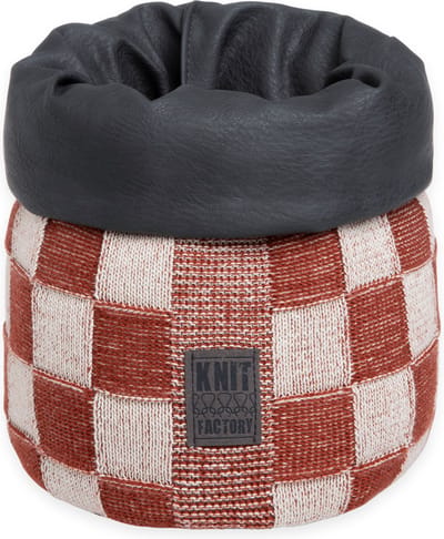 Knit Factory Gebreide Mand - Keuken Opbergmand - Plantenmand Block - Ecru/Roest - 25 cm