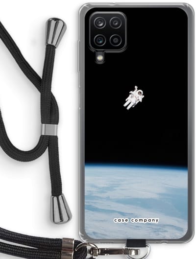 Case Company® - Hoesje met koord geschikt voor Samsung Galaxy A12 hoesje met Koord - Alone in Space - Telefoonhoesje met Zwart Koord - Bescherming aan alle Kanten en Over de Schermrand