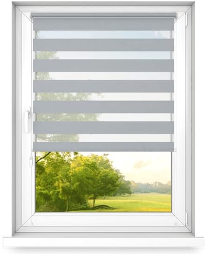 time4blinds dag en nacht dubbel rolgordijn mini - raamrolgordijn dag en nacht - rolgordijn zonder boren - zonwering - rolgordijnen voor slaapkamers - 400x2500 - Grijs - Links