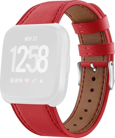 By Qubix - Compatible Fitbit bandje - geschikt voor Fitbit Versa 1 / 2 & Lite leren bandje - Rood Smartwatchbandje bandje Armband Polsband Strap Band Watchband