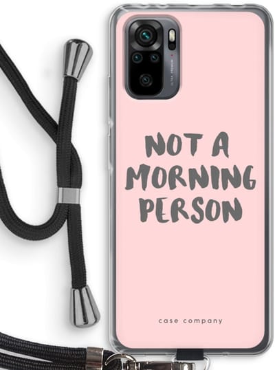Case Company® - Hoesje met koord geschikt voor Xiaomi Redmi Note 10 Pro hoesje met Koord - Morning person - Telefoonhoesje met Zwart Koord - Bescherming aan alle Kanten en Over de Schermrand