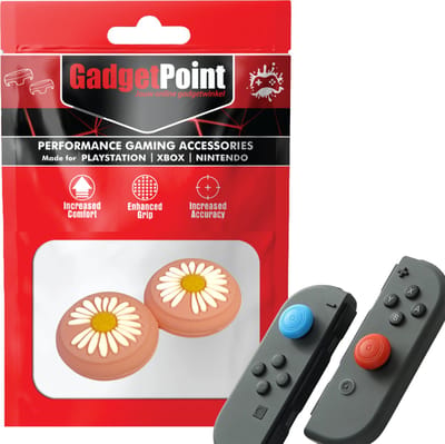 Gadgetpoint - Thumb Grips voor Nintendo Switch Joy-Con Controllers - Gaming Thumbgrips - Performance Anti-Slip Thumbsticks - Bescherming Accessoires - Bloemetjes Roze