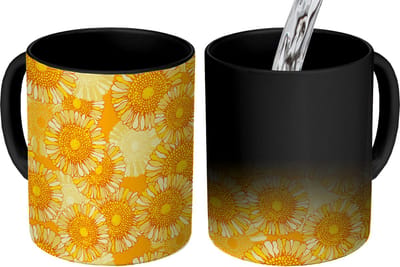 Magische Mok - Foto op Warmte Mokken - Koffiemok - Zonnebloem - Zomer - Patronen - Bloemen - Magic Mok - Beker - 350 ML - Theemok