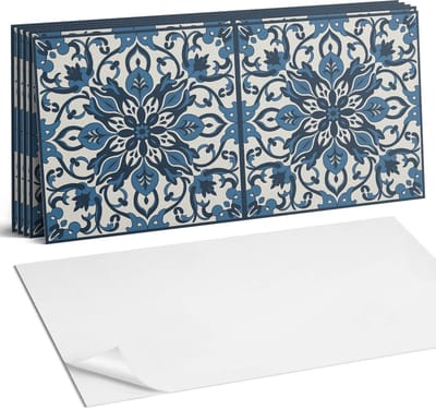 Coloray Plaktegels - Bloemenpatroon met bladeren Wandtegel Zelfklevend - 60 cm x 30 cm - Blauw Plaktegels - 6 stuks - Rechthoek PVC Tegels - Plaktegels Keuken - Zelfklevende Vloertegels Badkamer - Vinyl Tegels - Zelfklevende Wandtegels