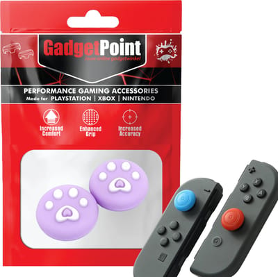 Gadgetpoint - Thumb Grips voor Nintendo Switch Joy-Con Controllers - Gaming Thumbgrips - Performance Anti-Slip Thumbsticks - Bescherming Accessoires - Pootjes - Paars met Wit