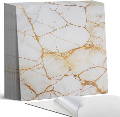 Coloray Plaktegels - Elegant marmerpatroon Zelfklevende Tegels - 20 cm x 20 cm - Wit Plaktegels - 20 stuks - Vierkant PVC Tegels - Plaktegels Badkamer - Plaktegels Vloer - Vinyl Tegels Zelfklevend - Wandtegel Zelfklevend