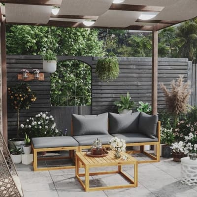 Salon de jardin - MAISON EXCLUSIVE - 4 pcs - Bois d'acacia massif - Modulable - Coussins déhoussables gris