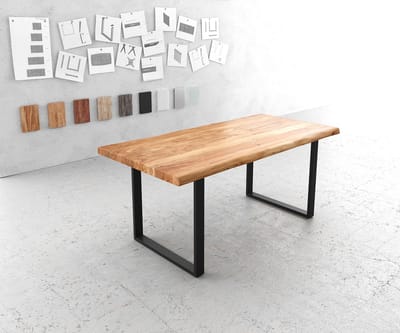 Eettafel Edge acacia natuur 180x90 XL skidframe zwart Live-Edge eettafel