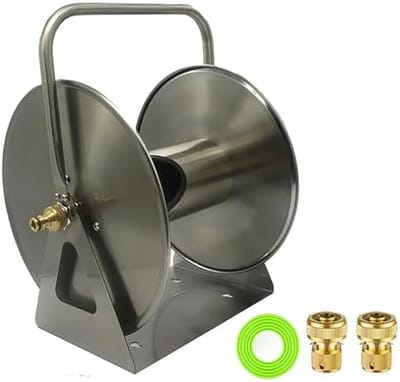 Slanghaspel - Slangenhouder - Water Georganiseerd - Roestvrij Staal - 40 Meter Capaciteit - Zilver