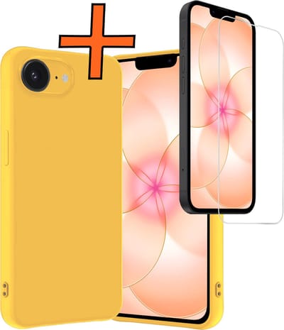 Hoes - Met Screenprotector - Geschikt voor Apple iPhone 17e - Sterk & Shockproof - Back Cover - Siliconen Case - Telefoon Hoes - Geel