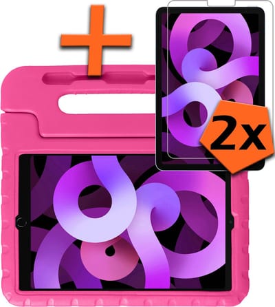 Hoesje - Geschikt voor Apple iPad Air 5 (2022) - 10.9 inch - 5e Generatie - M1 - Met 2x Screenprotector - Kinderhoes Shockproof Bumper - Kidsproof Case - Tablet Hoes - Kinder Hoes Cover - Roze