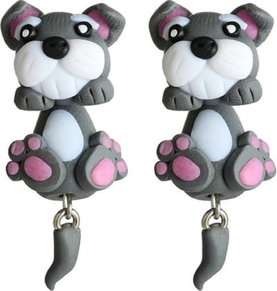 Fako Bijoux® - Oorbellen - Dansende Hond - Grijs/Roze