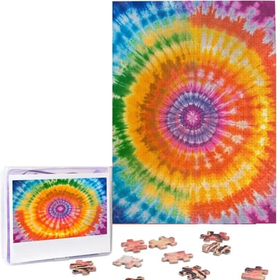 Houten Puzzel - Fotopuzzel Legpuzzel - Ontspanning Thuis - Gepersonaliseerd Ontwerp - 500 stukjes - Tie Dye Regenboog