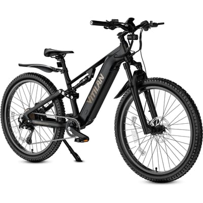 VITILAN M5 Full Suspension Elektrische Fiets, 48V 15Ah Batterij, Shimano 9-Speed zwart