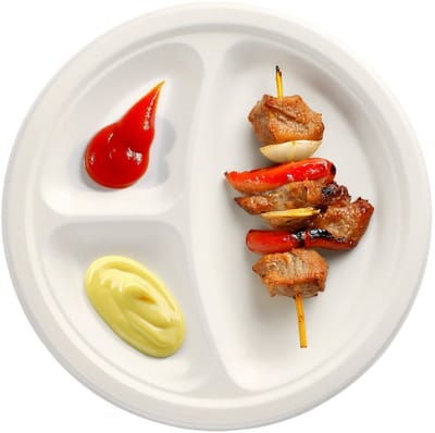 Papstar BBQ / verjaardag wegwerp vakjes borden - 50x stuks - D23 cm - suikerriet - biologisch afbreekbaar