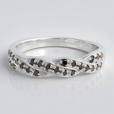 Cavill - Elegante Zilveren Ring - 925 Sterling Zilver met 0,27 ct Fancy Diamanten Pave Rond Slijpsel - Stijlvolle Damesring Bruine Steentint