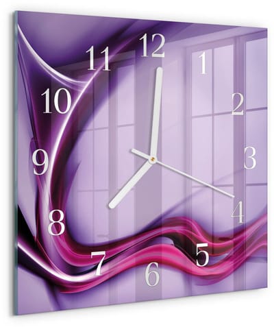 Tulup Wandklok - Abstractie Moderne Glazen Wandklok - 30x30 cm - Paars Wandklok Glas Met Motief - Witte Handen - Vierkante Wandklok - Wandklok Glas Met Motief - Decoratieve Glazen Klok
