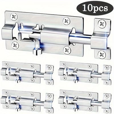 10/20 stuks Schuifbout Deurslot Handgreep, Verdikt Roestvrij Staal Deur Schuifslot, Vierkant Slot voor Veiligheidsdeur en Raam, met Schroeven 10-Pack white
