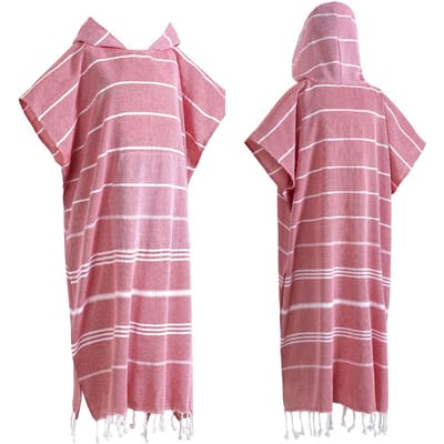 Turkse Draagbare Strandlaken Zandvrij Katoen Grote Surf Poncho met Capuchon Duikpak Wisseltowel Sneldrogend Zandvrij Badjas 90cmx120cm&1pc rood