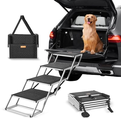 Hondenautotrap - Huisdierenhulp - Veilig in auto - Opvouwbaar 4-traps - 51 x 16 x 44 cm - Zwart