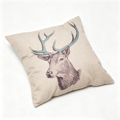 Vintage Hertenkop Sierkussenhoes, Rustieke Linnen Kussenhoes voor Boerderij & Houthakkershuis Woondecoratie 45x45cm white